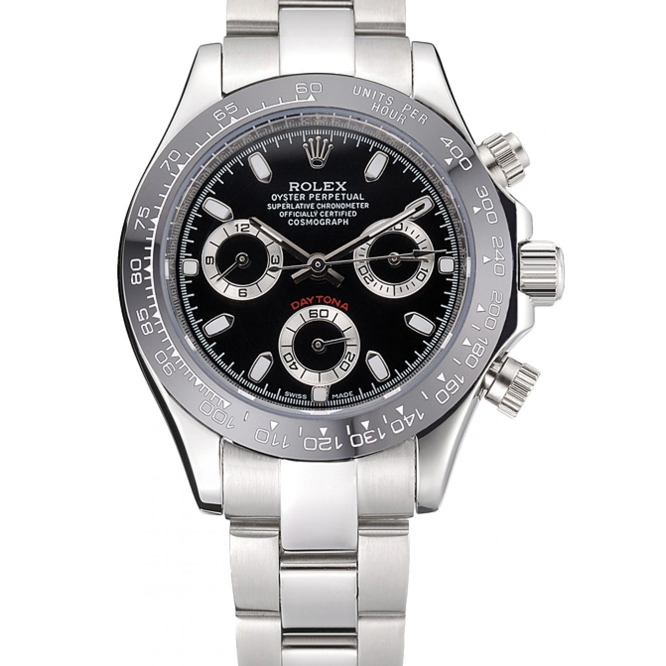 MiroTime 0715 Rolex Cosmograph Daytona Stainless Steel Case Black Silver Subdials Stainless Steel 622635